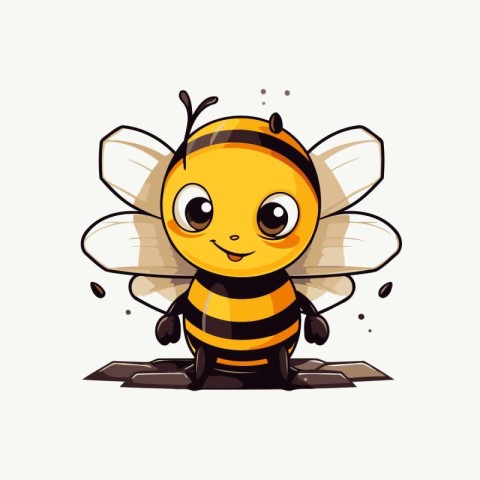 Cute cartoon bee. Vector illustration. Isolated on white backgro