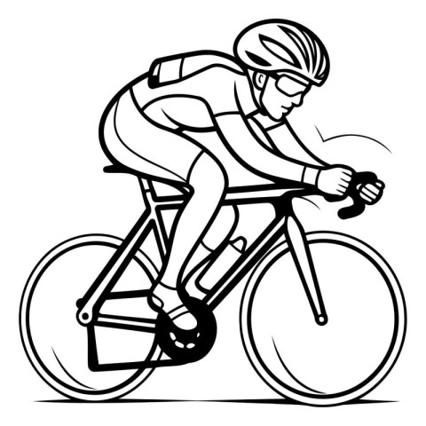 Cyclist - Black and White Vector Illustration. EPS10