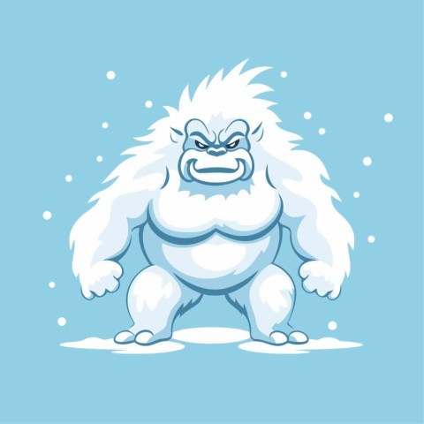 Gorilla with snowflakes on a blue background. Vector illustratio