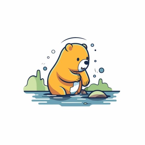 Cute bear in the water. Vector illustration on white background.