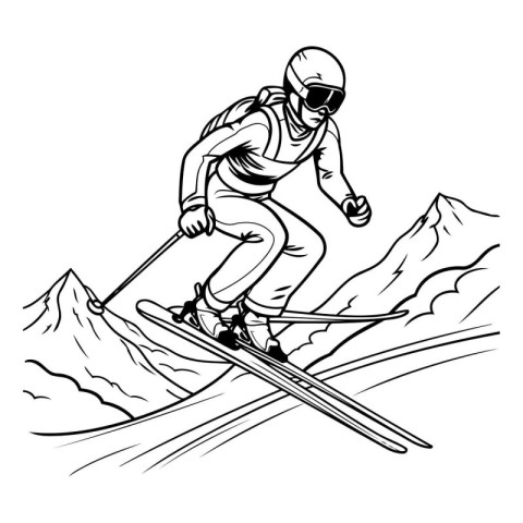 Skiing. freestyle. extreme sport. Black and white vector illustr