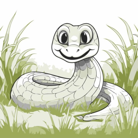 Illustration of a snake in the grass on a white background.