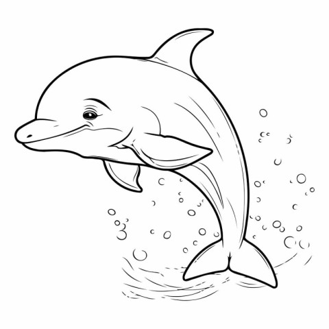 Dolphin. Coloring book for children. Black and white vector illu