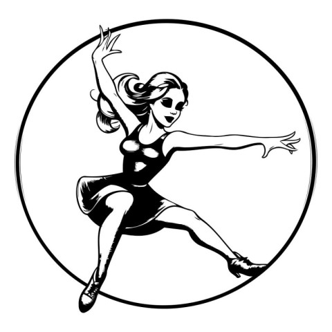 Beautiful girl dancing. black and white vector illustration of a