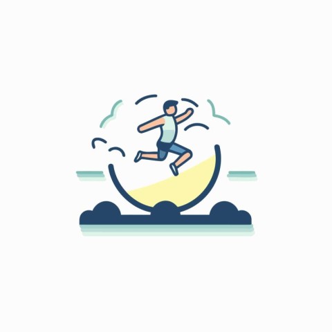 Running man icon in flat color style. Sport activity vector illu