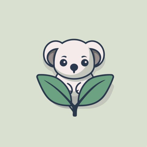 Cute koala with green leaves. Vector illustration in flat style