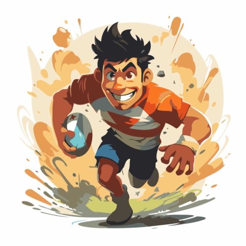 Rugby player kicking the ball. Vector illustration in cartoon st