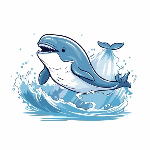 Illustration of a cute whale jumping out of the water. Vector il