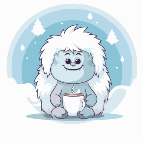 Cute cartoon hedgehog with a cup of tea. Vector illustration.