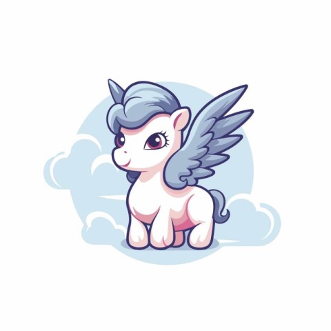 Cute cartoon unicorn with wings on white background. Vector illu