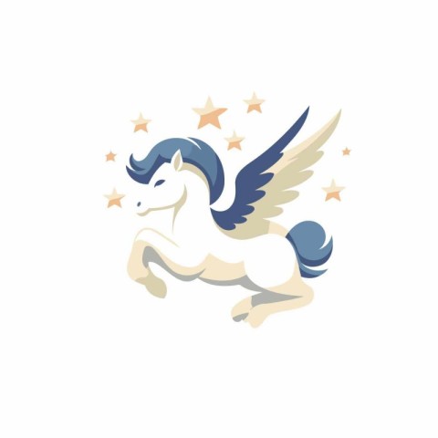 Unicorn with wings and stars. Vector illustration on white backg