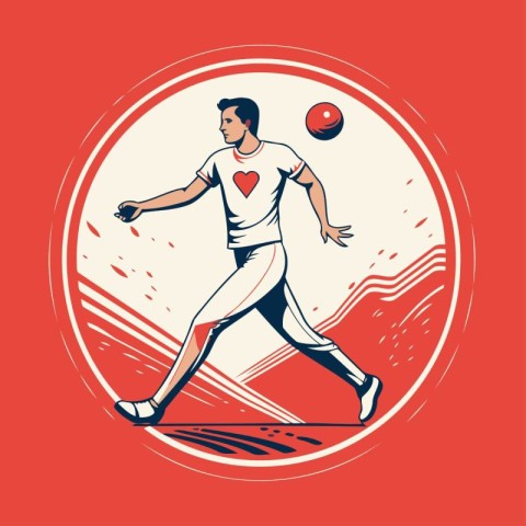 Handball player with ball in action on red background. vector il