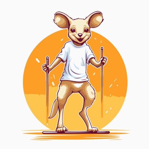 Vector illustration of a cute kangaroo on skis. Cartoon style.