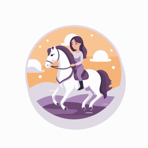 Girl riding a horse. Vector illustration in a flat style on a wh