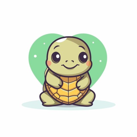 Cute cartoon turtle on white background. Vector illustration of