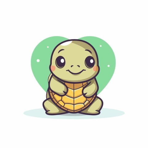 Cute cartoon turtle on white background. Vector illustration of