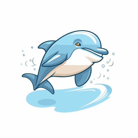 Cartoon dolphin jumping out of the water. Vector illustration on