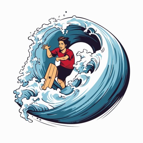 Surfer on the wave. Vector illustration of a man surfing on a wa