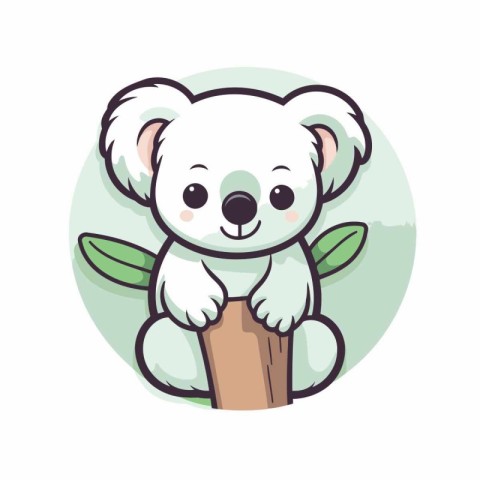 Cute cartoon koala bear sitting on a tree. Vector illustration.