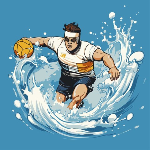 Water polo player in action. Vector illustration in cartoon styl