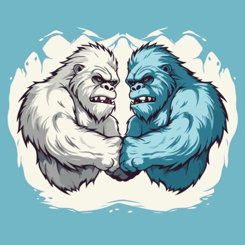 Gorilla and gorilla on a blue background. Vector illustration.