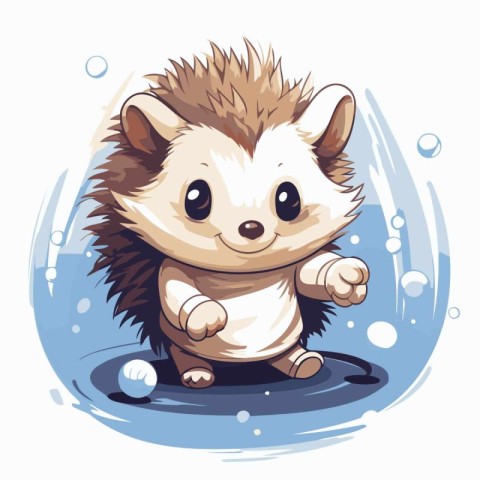 hedgehog in the water. Cute cartoon character. Vector illustrati