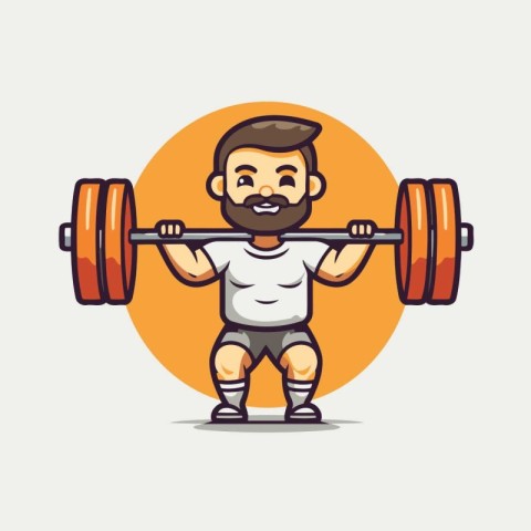 Fitness man lifting barbell cartoon vector illustration. Healthy