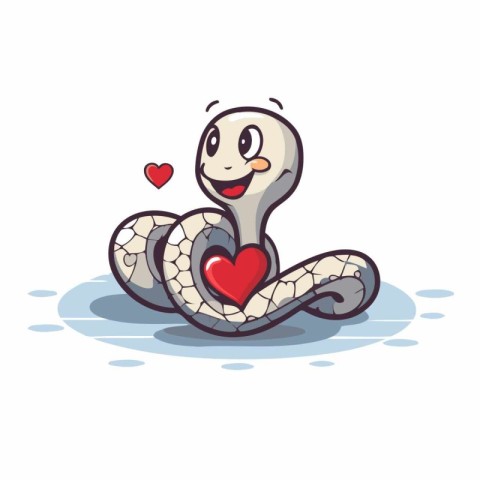 Cute cartoon snake with heart. Vector illustration isolated on w