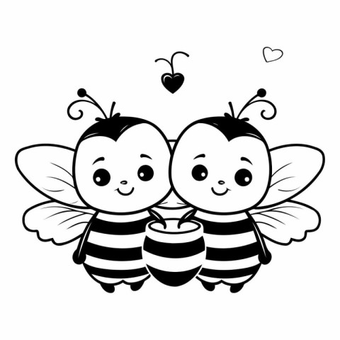 cute bees couple with honeycombs characters cartoon vector illus