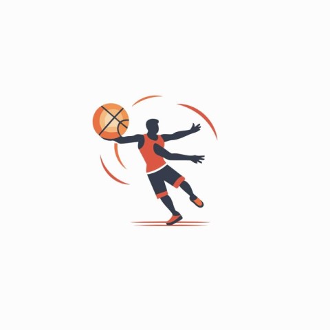 Basketball player with ball. Flat style vector illustration on w