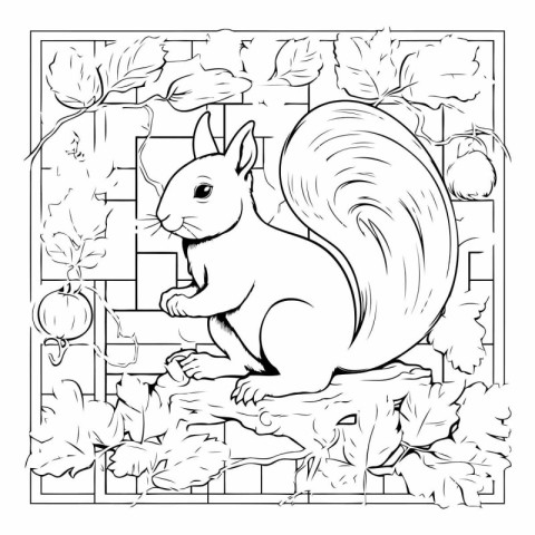 Squirrel. Black and white illustration for coloring book or page