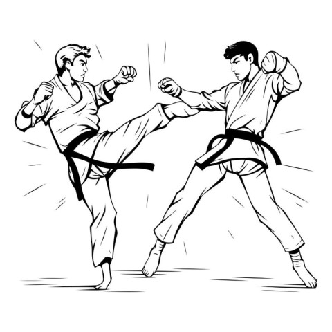 Two karate fighters sparring. sketch vector illustration isolate