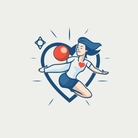 Vector illustration of a girl playing boxing in a heart shaped p