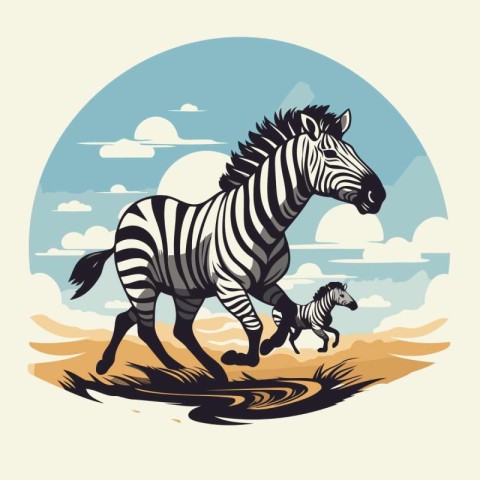 Zebra in the desert. Vector illustration of a wild animal.