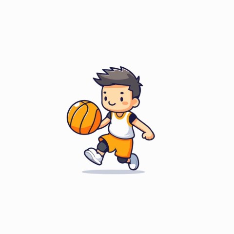 Cute boy playing basketball cartoon character vector Illustratio