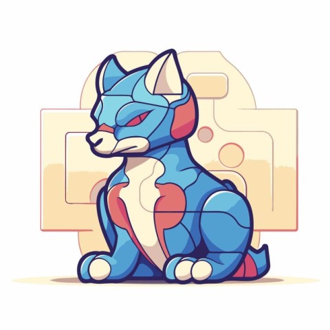 Vector illustration of a cute cartoon blue wolf sitting on the f