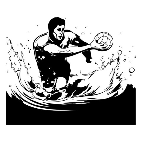 Soccer player with ball. Vector illustration. Black and white.