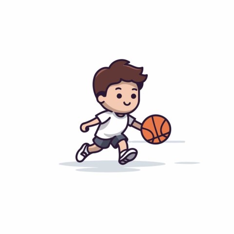 Little boy playing basketball cartoon vector Illustration on a w