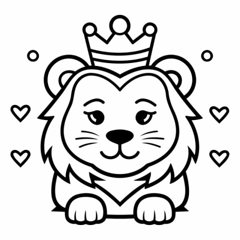 Black and White Cartoon Illustration of Cute Lion King Animal Ch