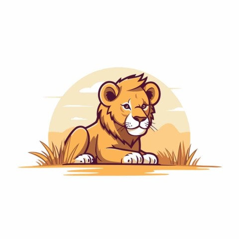 Lion in the savannah. Vector illustration on white background.