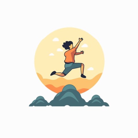 Man jumping in the desert. Vector illustration in flat cartoon s