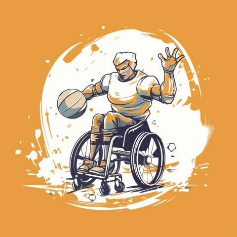 Handicapped man in a wheelchair playing basketball. Vector illus