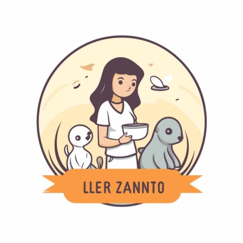 Vector illustration of a woman veterinarian with a dog and a cat