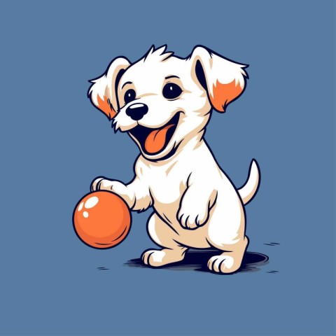 Cute puppy playing with a ball. Vector illustration in cartoon s