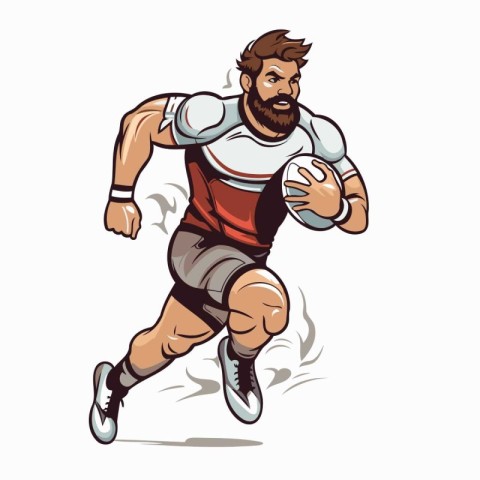 Rugby player running with ball isolated on white background. Vec