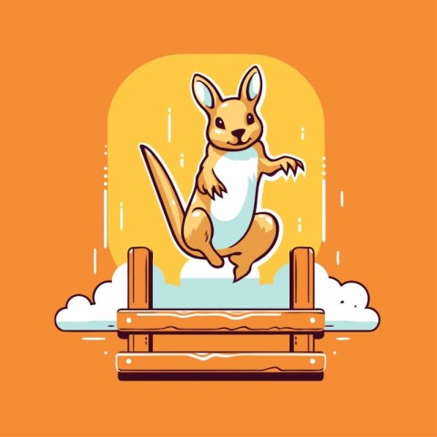 Kangaroo jumping from a wooden box. Vector illustration in carto