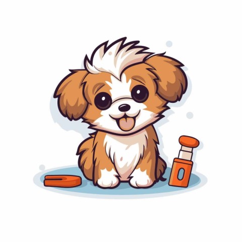 Cute cartoon shih tzu dog sitting on the floor. Vector illustrat