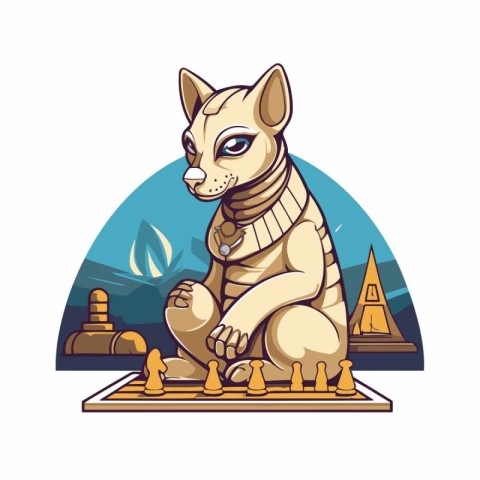 Kangaroo playing chess. Vector illustration of a dog playing che