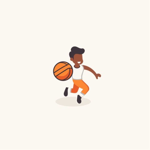 African american boy playing basketball. Vector illustration in