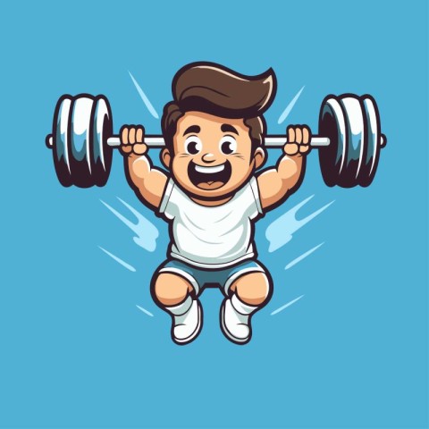 Cartoon boy lifting a barbell. vector illustration. eps10